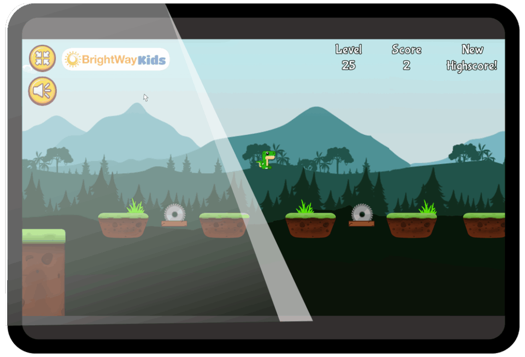BrightWay Kids Dino Adventure game on a tablet