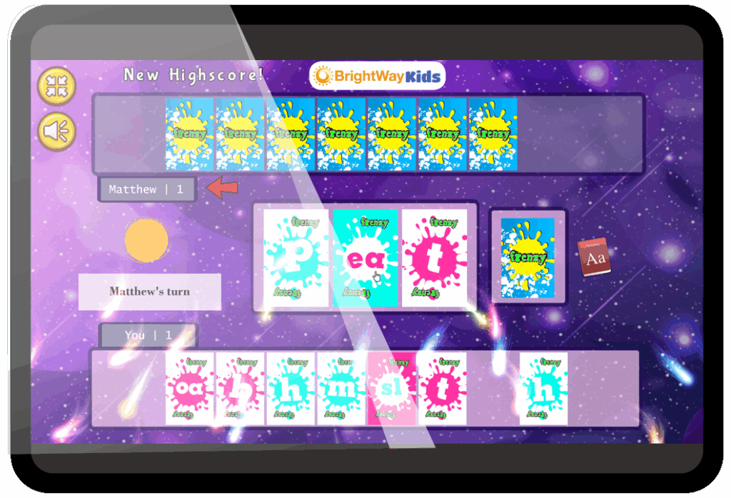 Screen shot of Frenzy Card Game by BrightWay Kids. Builds decoding, letter sequencing, spelling skills.