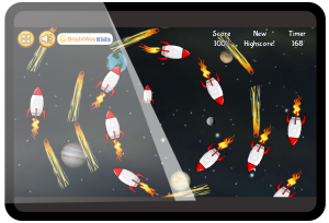 Screen shot of game 'Peripheral Skill Building' by BrightWay Kids. Builds rhyming, phonological awareness, central fixation skills.